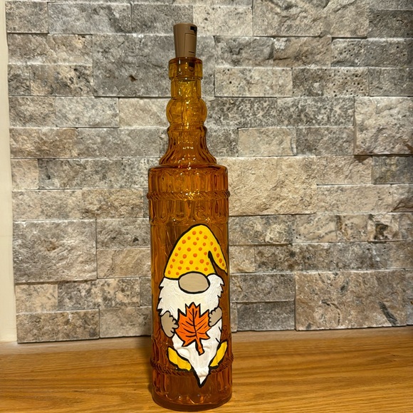 HAND CRAFTED - Hand Painted - Fall Light up Bottle - Gnome Glass Decanters - Picture 4 of 5